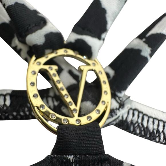 VICTORIA'S SECRET Swim Strappy Brazilian Bottom XL Black White Leopard New - Picture 3 of 6